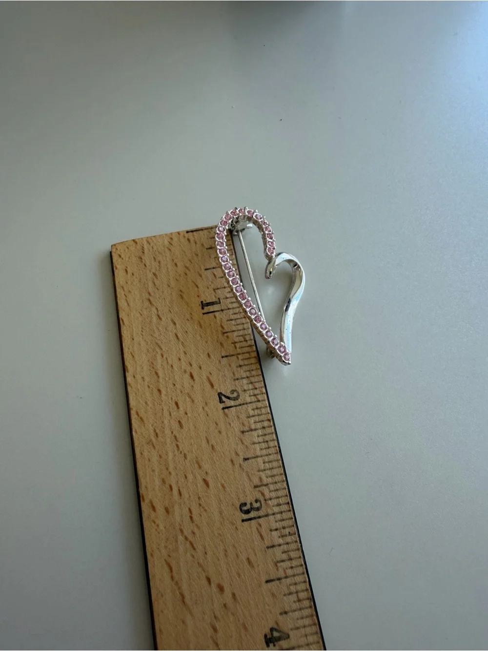 Roman Signed Silver Heart Brooch with Pink Crystal Accents